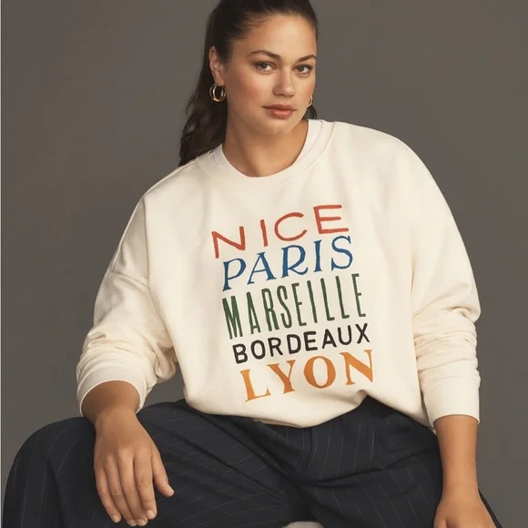 Anthropologie Cream Graphic Sweatshirt - Picture 5 of 9